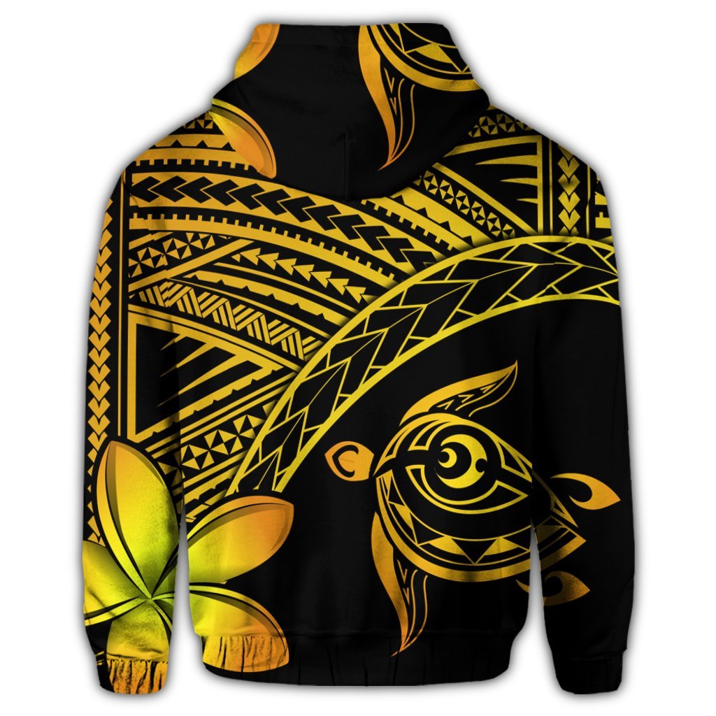 Hawaiian Turtle Plumeria Kakau Polynesian Quilt Zip Hoodie Neo Yellow - Polynesian Pride