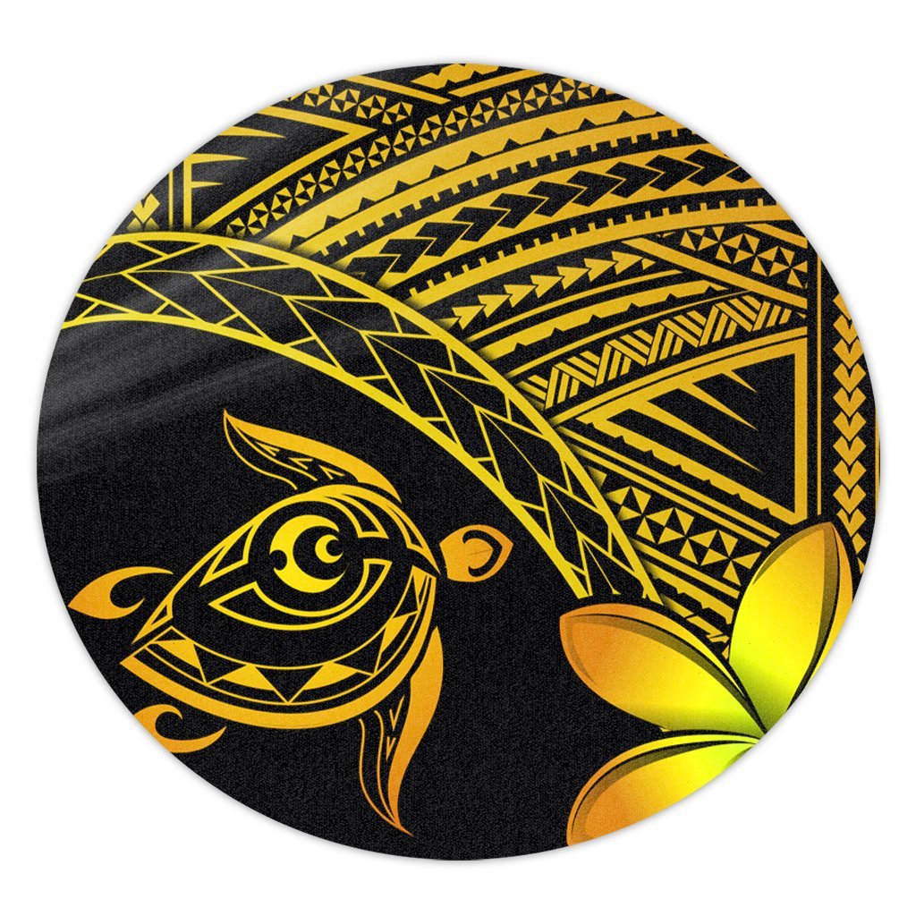 Hawaiian Turtle Plumeria Kakau Polynesian Quilt Round Carpet Neo Yellow AH Round Carpet Luxurious Plush - Polynesian Pride