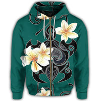 Hawaiian Turtle Plumeria Polynesian Zip Hoodie Mint - Polynesian Pride