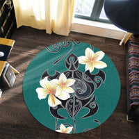 Hawaiian Turtle Plumeria Polynesian Round Carpet Mint - AH - Polynesian Pride