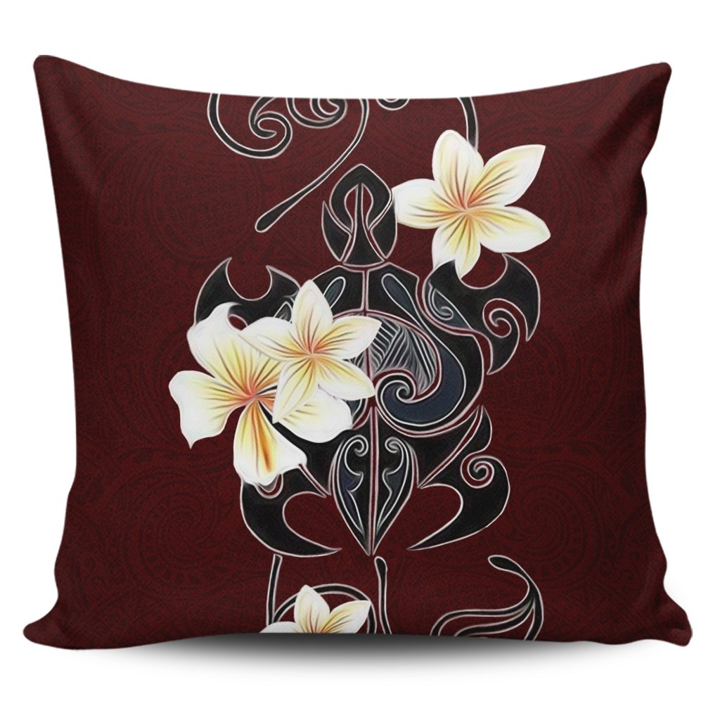 Hawaiian Turtle Plumeria Polynesian Pillow Covers Red - AH Pillow Covers Black - Polynesian Pride