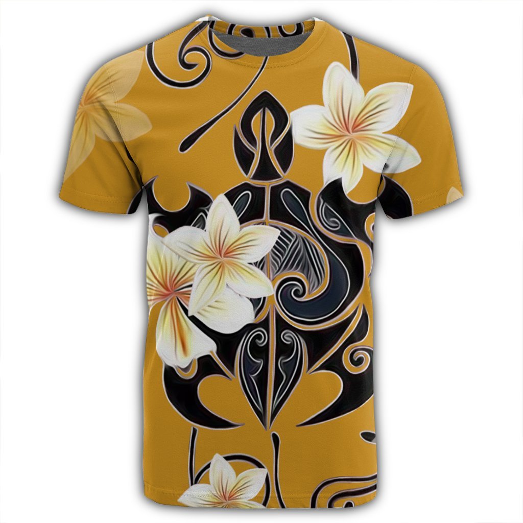 Hawaiian Turtle Plumeria Polynesian T Shirt Yellow AH - Polynesian Pride