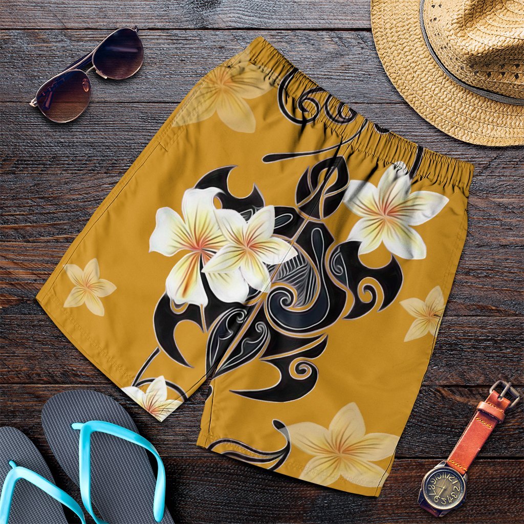 Hawaiian Turtle Plumeria Polynesian Men's Shorts Yellow - AH Art - Polynesian Pride