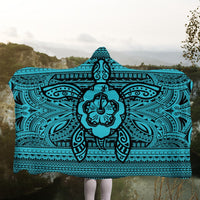 Hawaiian Turtle Polynesian Tribal Hooded Blanket Blue AH - Polynesian Pride