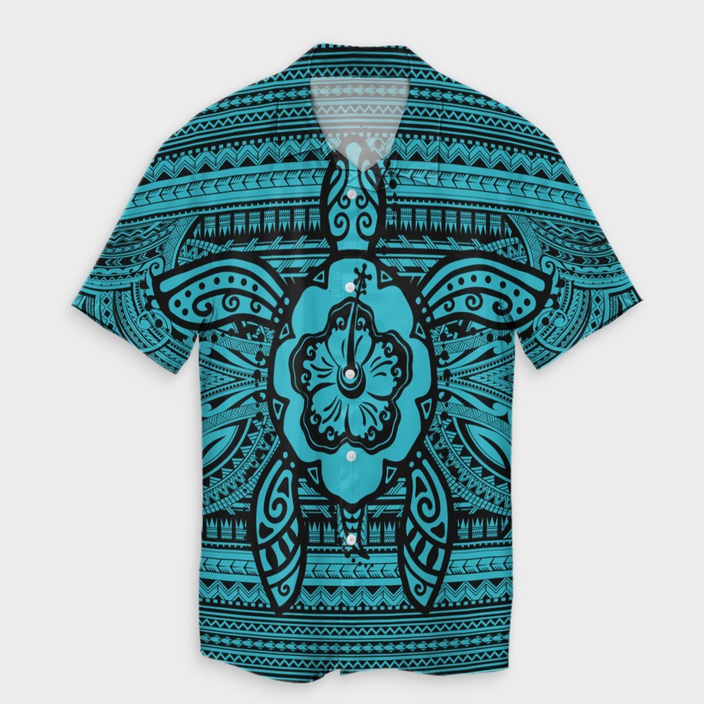 Hawaiian Turtle Polyensian Tribal Hawaiian Shirt Blue AH Unisex Black - Polynesian Pride