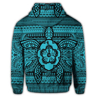 Hawaiian Turtle Polyensian Tribal Zip Hoodie Blue - Polynesian Pride