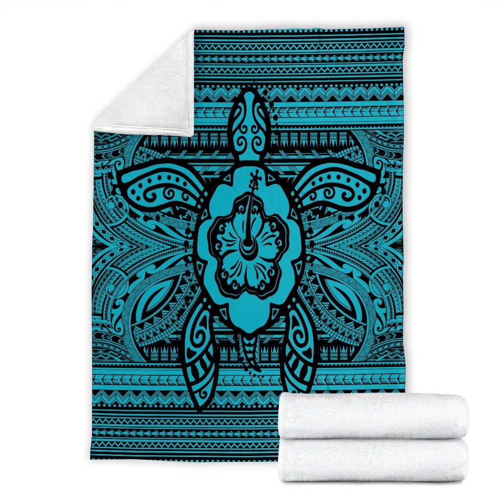 Hawaiian Turtle Polyensian Tribal Premium Blankets Blue AH - Polynesian Pride