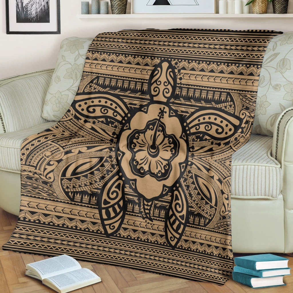 Hawaiian Turtle Polyensian Tribal Premium Blankets Gold AH - Polynesian Pride