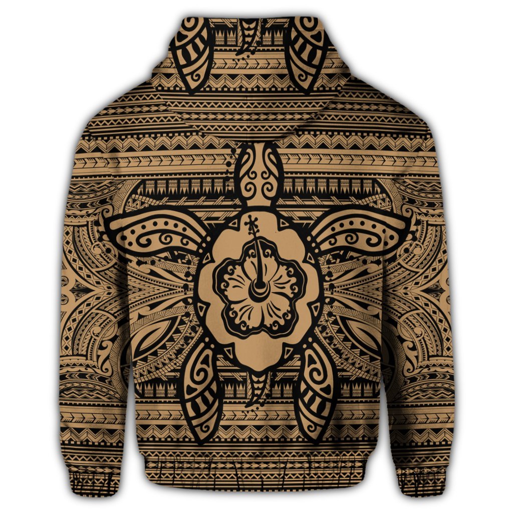 Hawaiian Turtle Polyensian Tribal Zip Hoodie Gold - Polynesian Pride