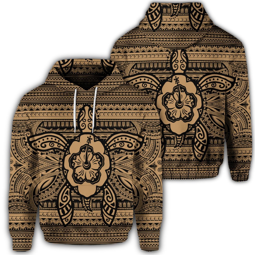 Hawaiian Turtle Polyensian Tribal Hoodie Gold Unisex Art - Polynesian Pride