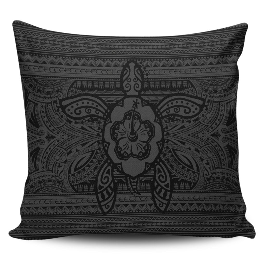 Hawaiian Turtle Polynesian Tribal Pillow Covers Gray AH Pillow Covers Black - Polynesian Pride