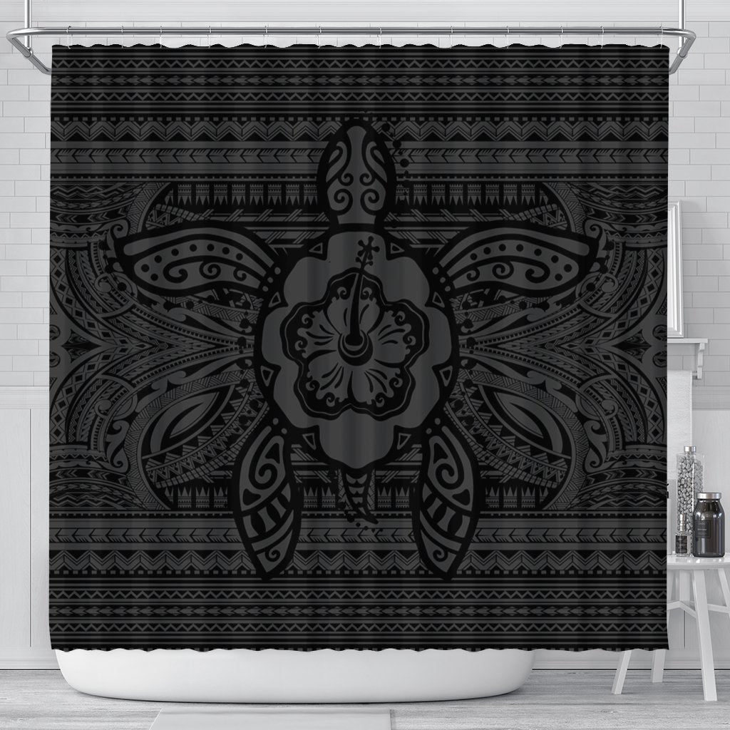 Hawaiian Turtle Polynesian Tribal Shower Curtain Gray AH 177 x 172 (cm) Black - Polynesian Pride