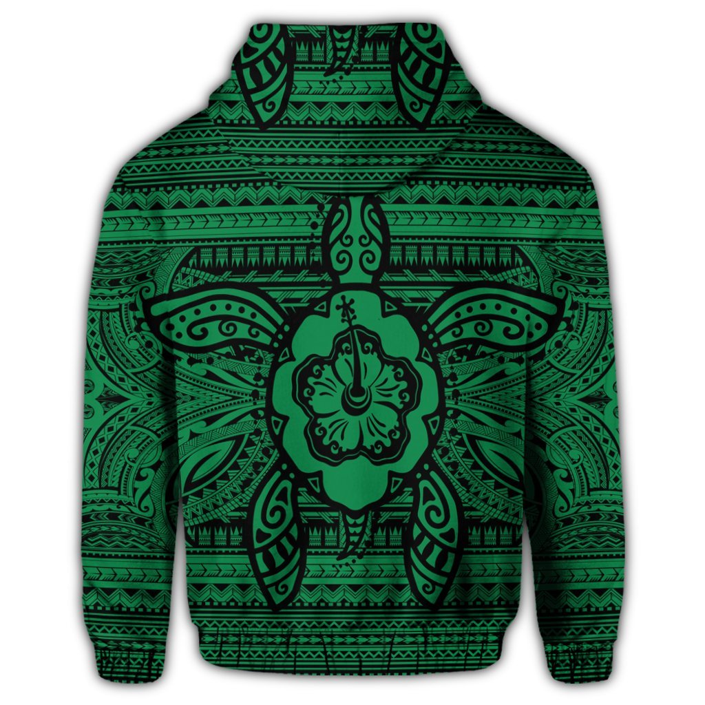 Hawaiian Turtle Polyensian Tribal Zip Hoodie Green - Polynesian Pride