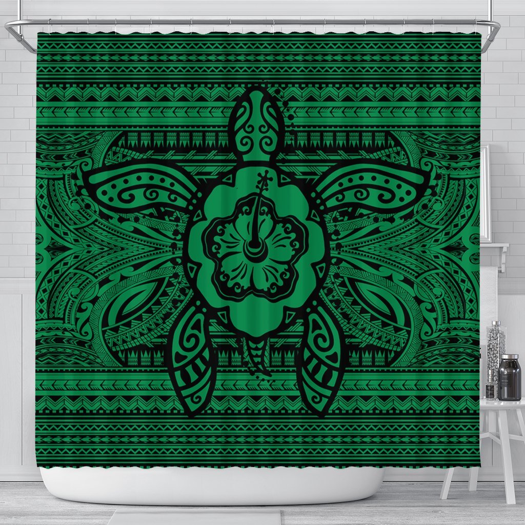 Hawaiian Turtle Polynesian Tribal Shower Curtain Green AH 177 x 172 (cm) Black - Polynesian Pride