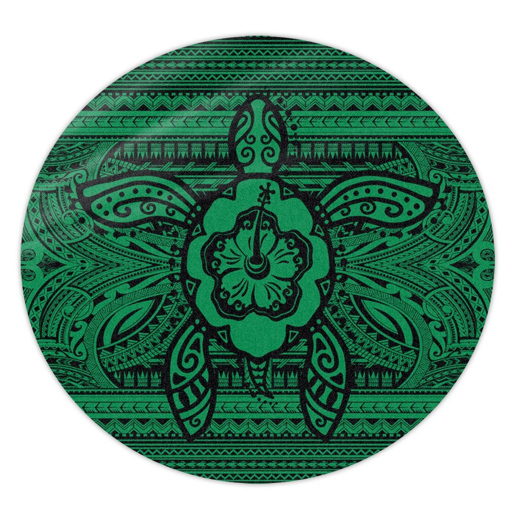 Hawaiian Turtle Polynesian Tribal Round Carpet Green AH Round Carpet Luxurious Plush - Polynesian Pride