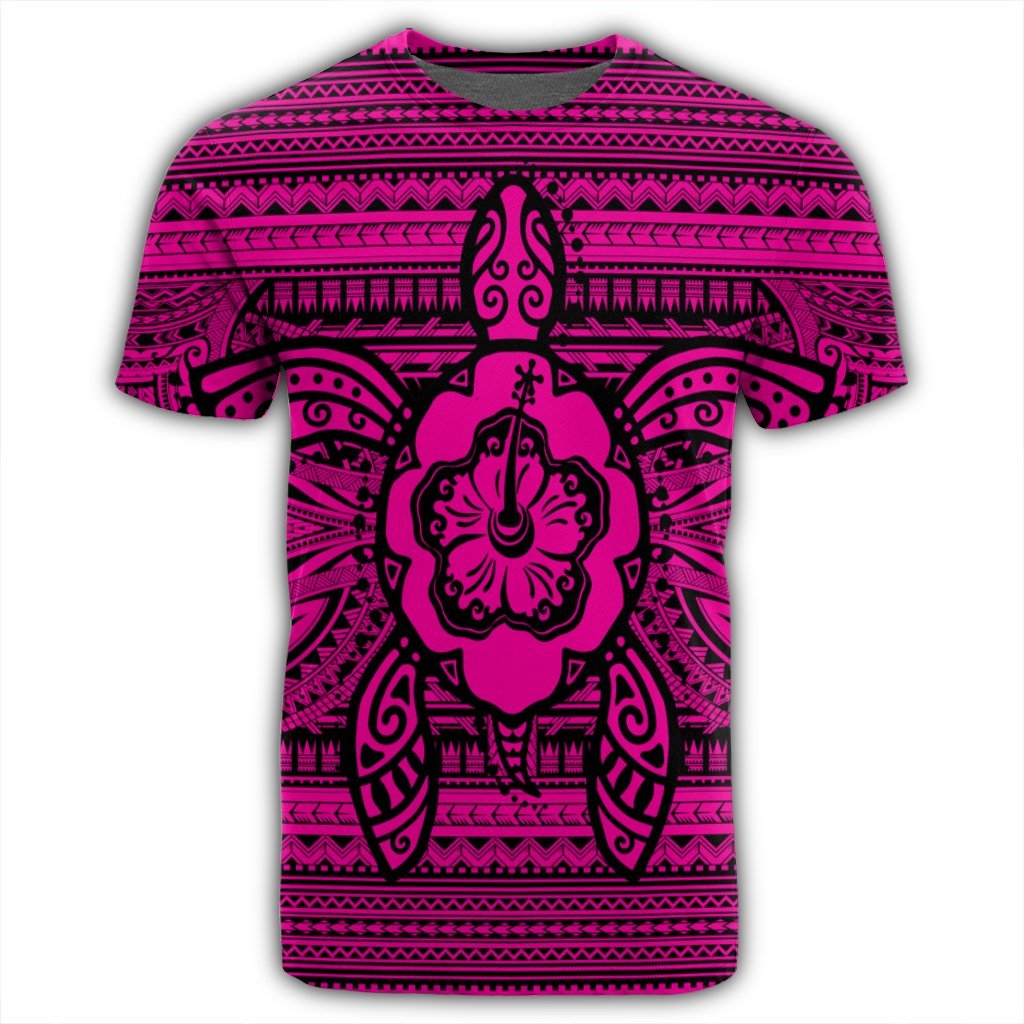 Hawaiian Turtle Polynesian Tribal T Shirt Pink AH - Polynesian Pride