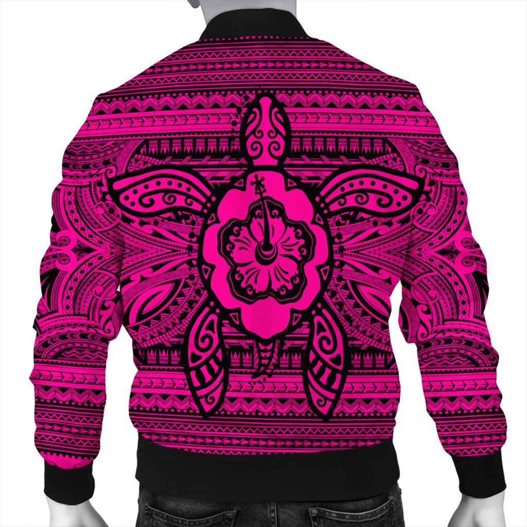 Hawaiian Turtle Polynesian Tribal Bomber Jacket Pink AH - Polynesian Pride