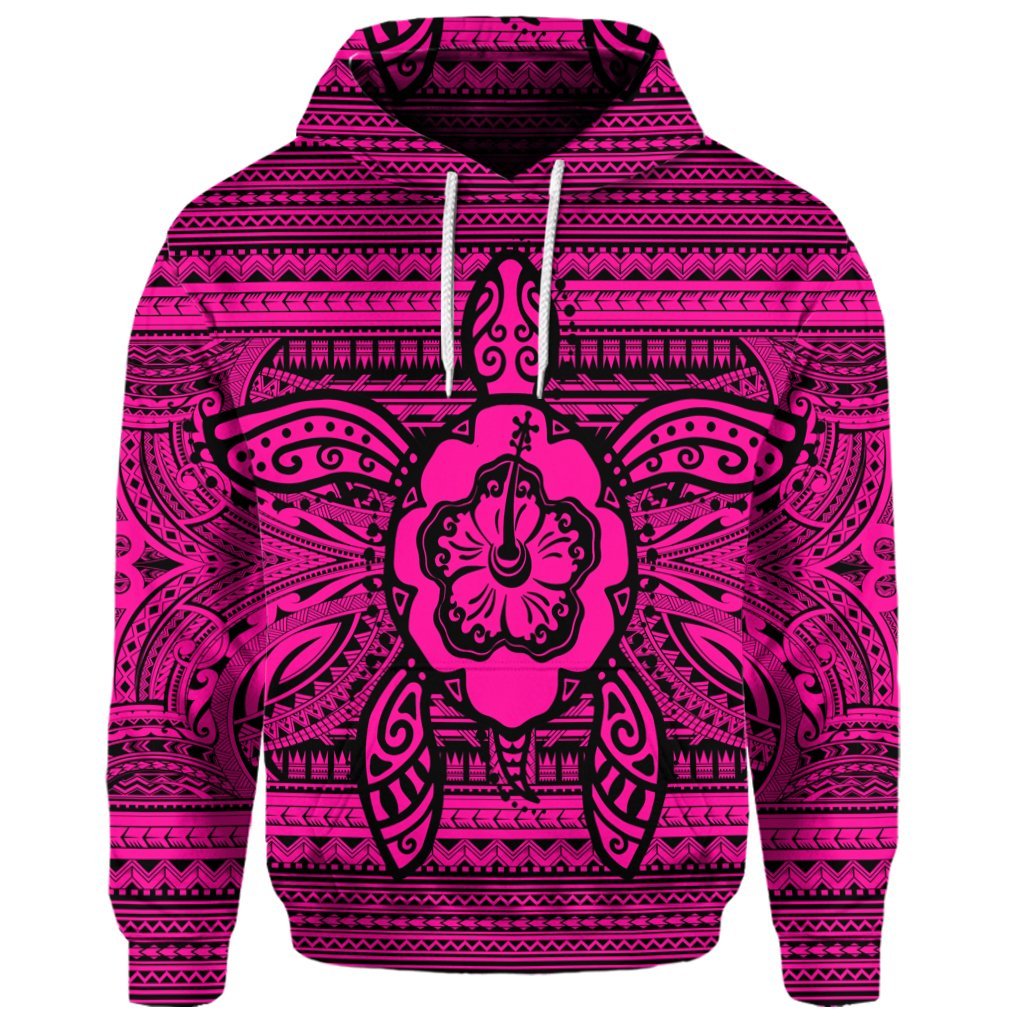 Custom Hawaiian Turtle Polyensian Tribal Hoodie Pink - Polynesian Pride