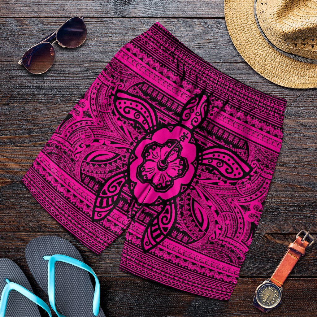 Hawaiian Turtle Polynesian Tribal Men's Shorts Pink AH Art - Polynesian Pride