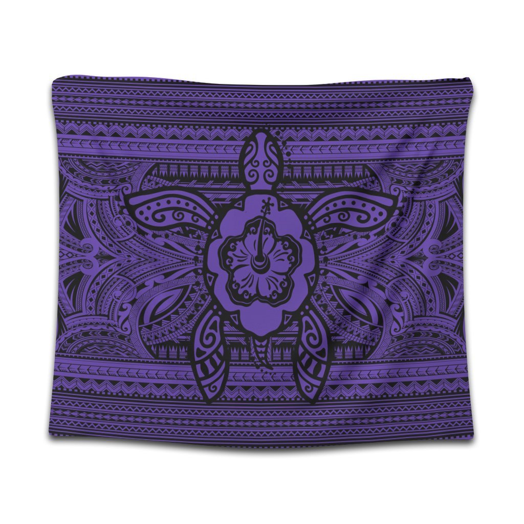 Hawaiian Turtle Polynesian Tribal Tapestry Purple AH Wall Tapestry Black - Polynesian Pride