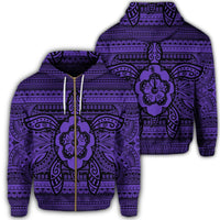 Hawaiian Turtle Polyensian Tribal Zip Hoodie Purple Unisex Art - Polynesian Pride