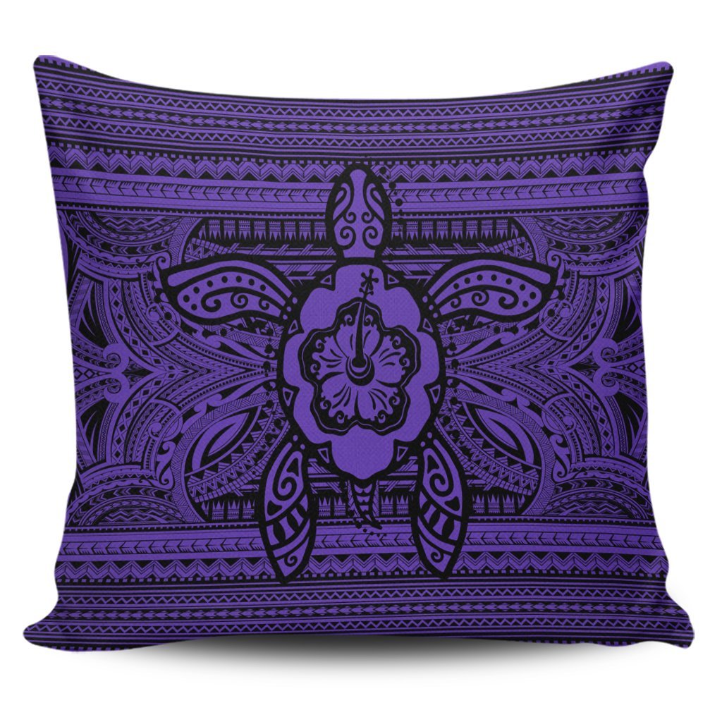 Hawaiian Turtle Polynesian Tribal Pillow Covers Purple AH Pillow Covers Black - Polynesian Pride