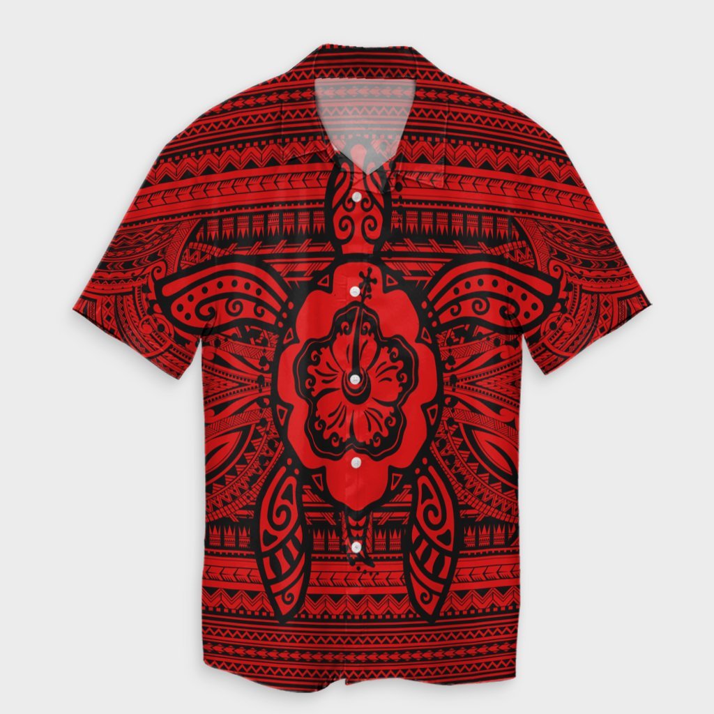 Hawaiian Turtle Polyensian Tribal Hawaiian Shirt Red AH Unisex Black - Polynesian Pride