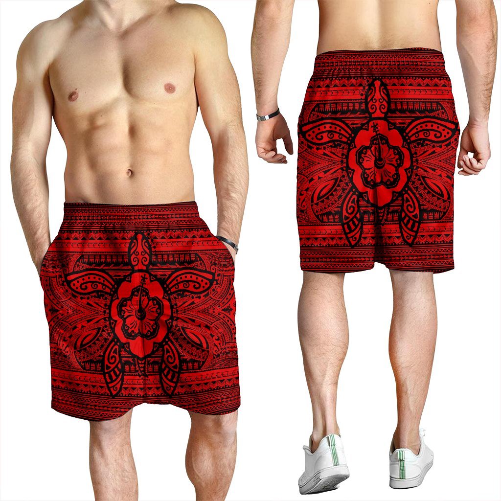 Hawaiian Turtle Polynesian Tribal Men's Shorts Red AH - Polynesian Pride