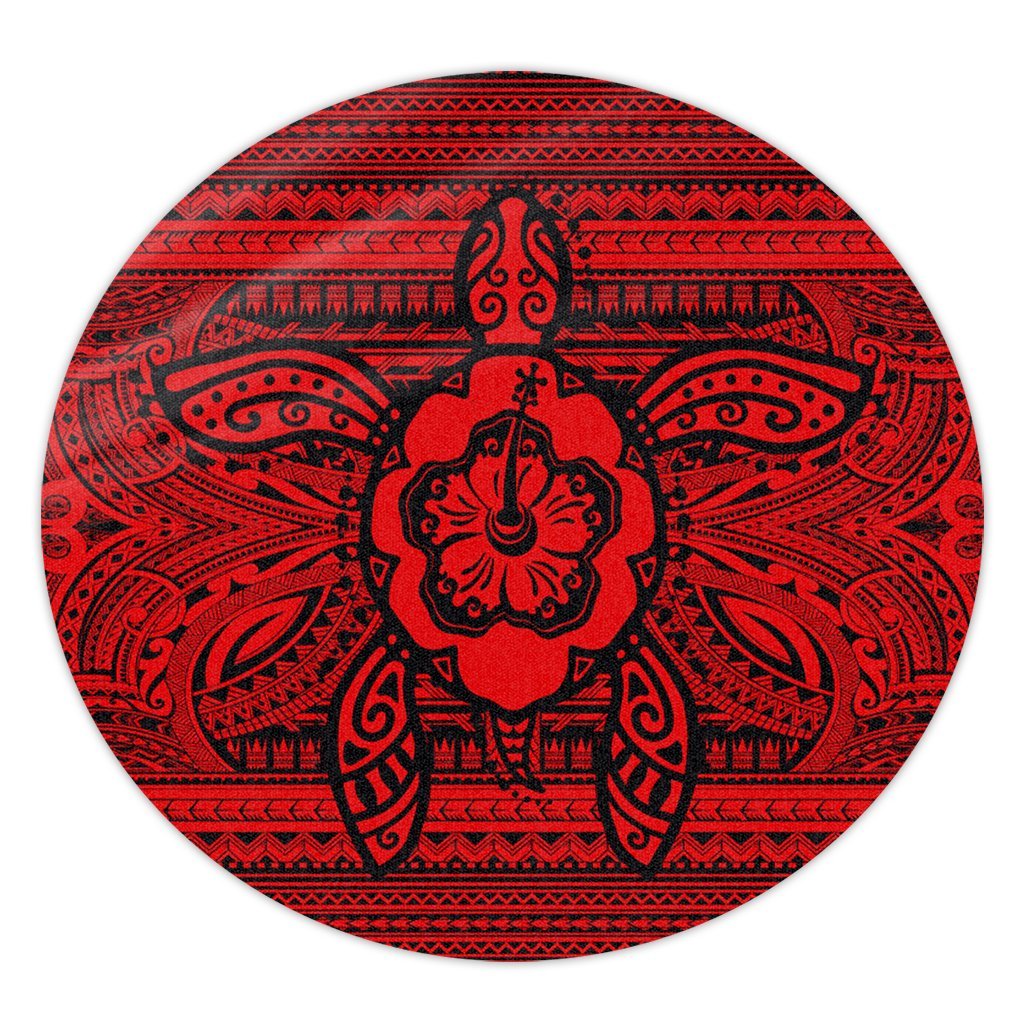 Hawaiian Turtle Polynesian Tribal Round Carpet Red AH Round Carpet Luxurious Plush - Polynesian Pride