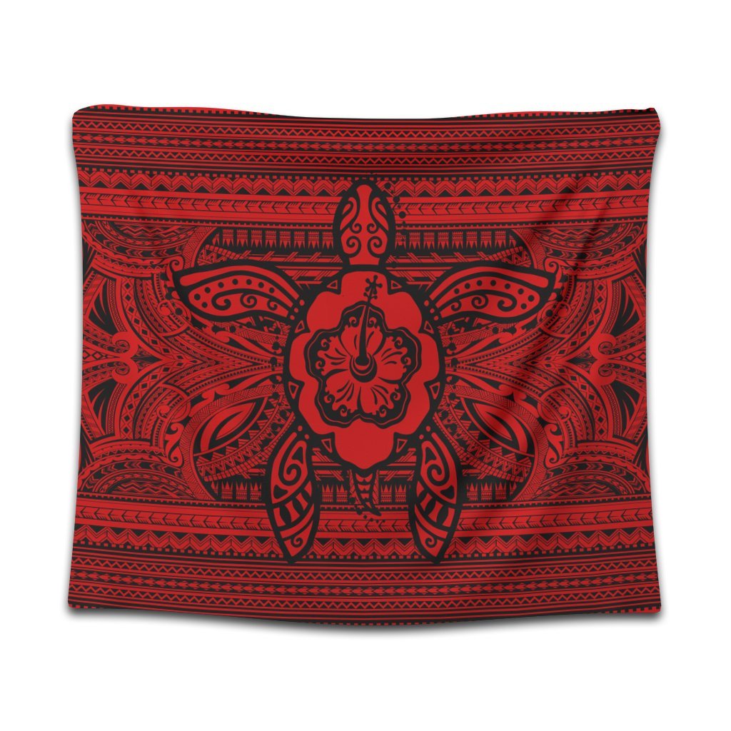 Hawaiian Turtle Polynesian Tribal Tapestry Red AH Wall Tapestry Black - Polynesian Pride