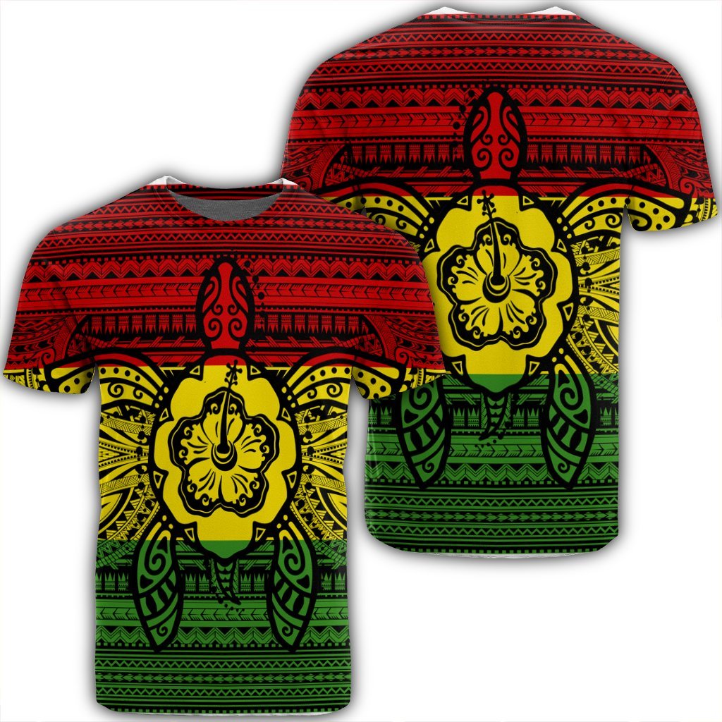 Hawaiian Turtle Polynesian Tribal T Shirt Reggae AH Unisex Black - Polynesian Pride