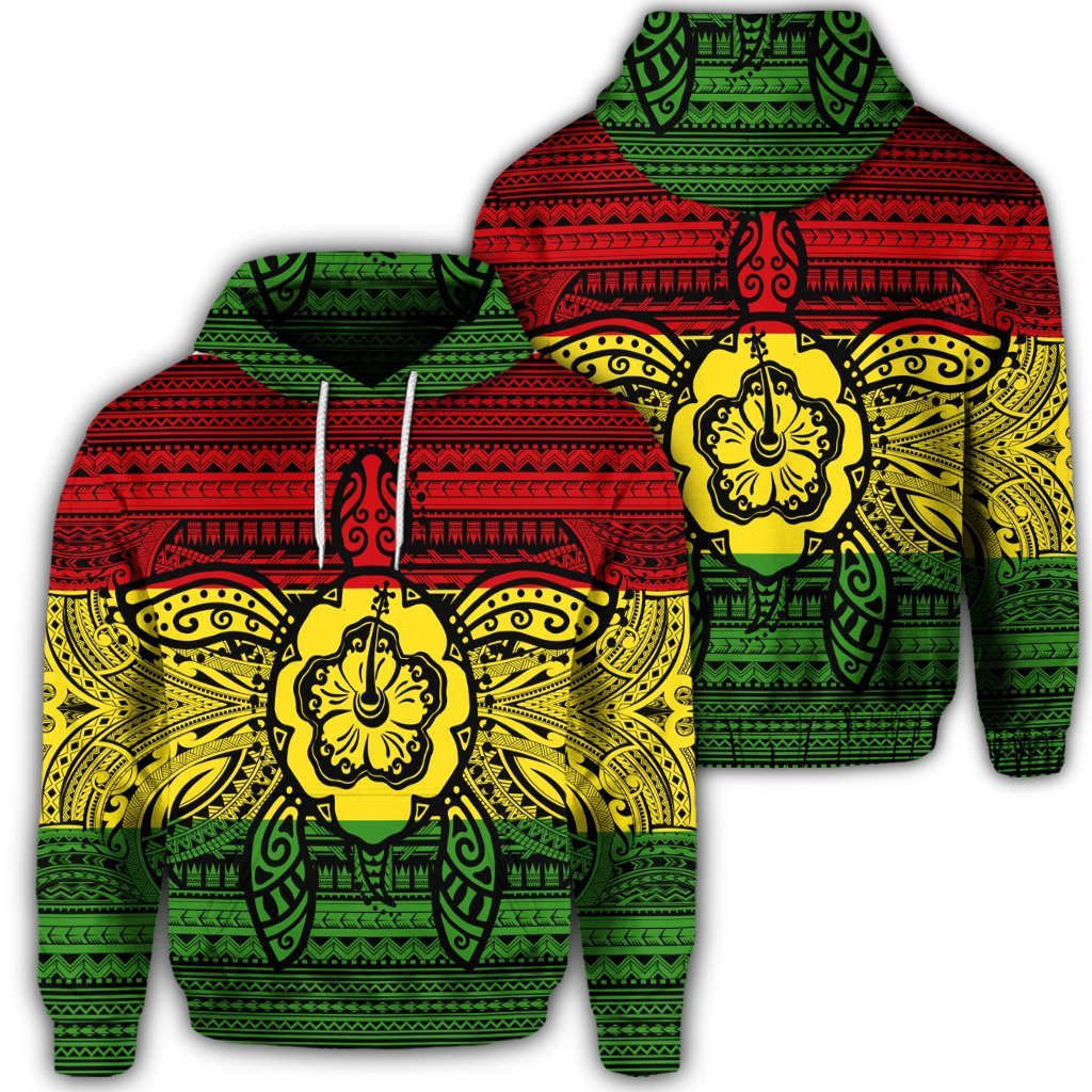 Hawaiian Turtle Polyensian Tribal Hoodie Reggae Unisex Art - Polynesian Pride