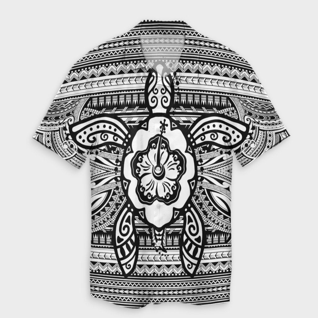 Hawaiian Turtle Polyensian Tribal Hawaiian Shirt White AH Unisex Black - Polynesian Pride