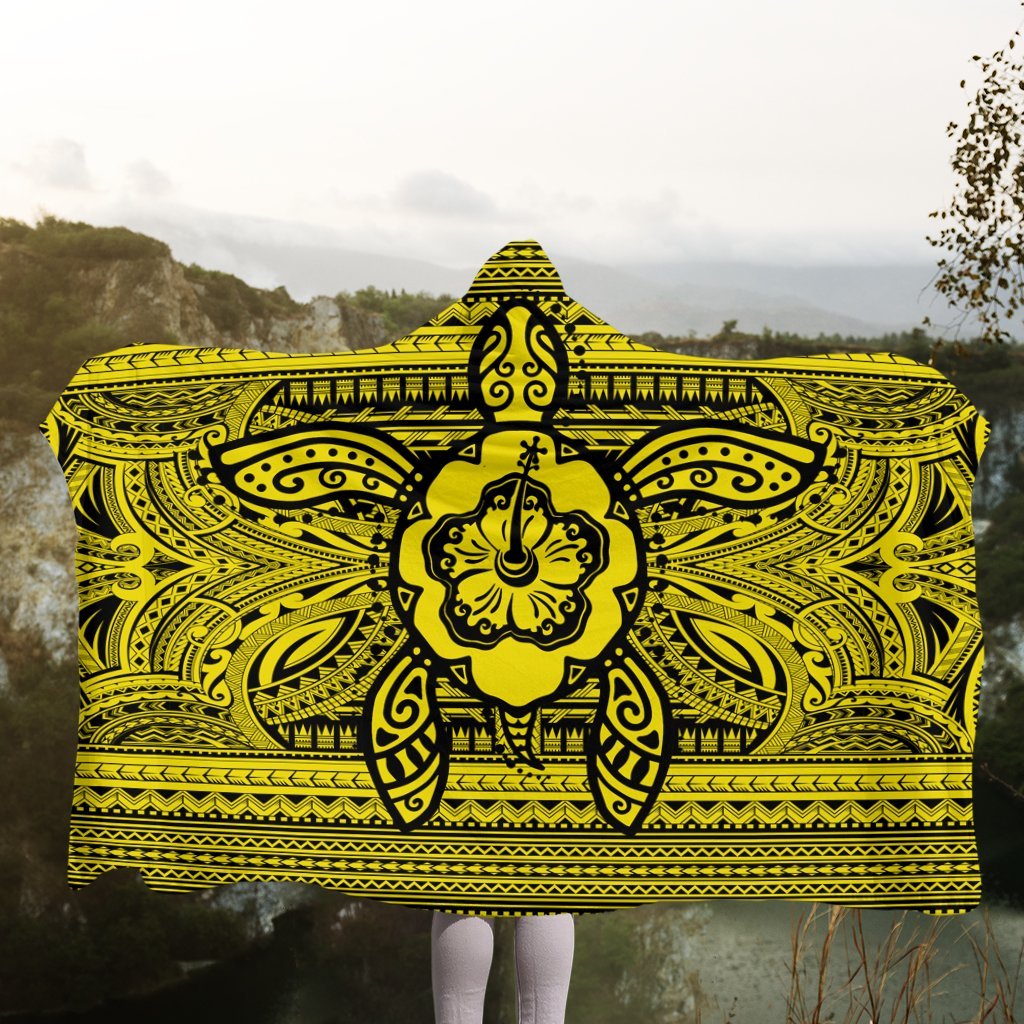 Hawaiian Turtle Polynesian Tribal Hooded Blanket Yellow AH - Polynesian Pride