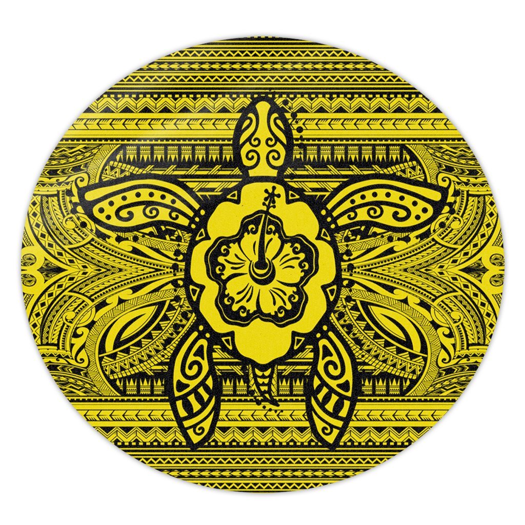 Hawaiian Turtle Polynesian Tribal Round Carpet Yellow AH Round Carpet Luxurious Plush - Polynesian Pride