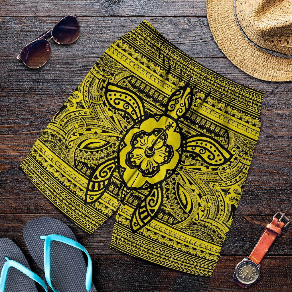 Hawaiian Turtle Polynesian Tribal Men's Shorts Yellow AH Art - Polynesian Pride