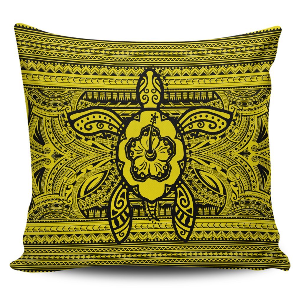 Hawaiian Turtle Polynesian Tribal Pillow Covers Yellow AH Pillow Covers Black - Polynesian Pride