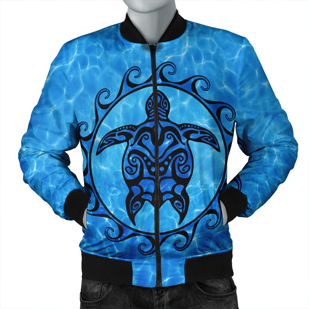 Hawaiian Turtle Polynesia Under The Sea Bomber Jacket - AH Black Unisex - Polynesian Pride