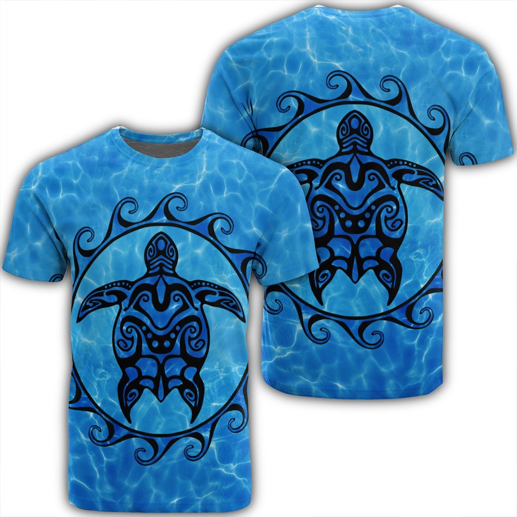 Hawaiian Turtle Polynesia Under The Sea T Shirt AH Unisex Black - Polynesian Pride