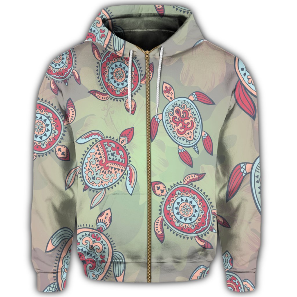Hawaiian Turtle Polynesian Zip Hoodie - Polynesian Pride