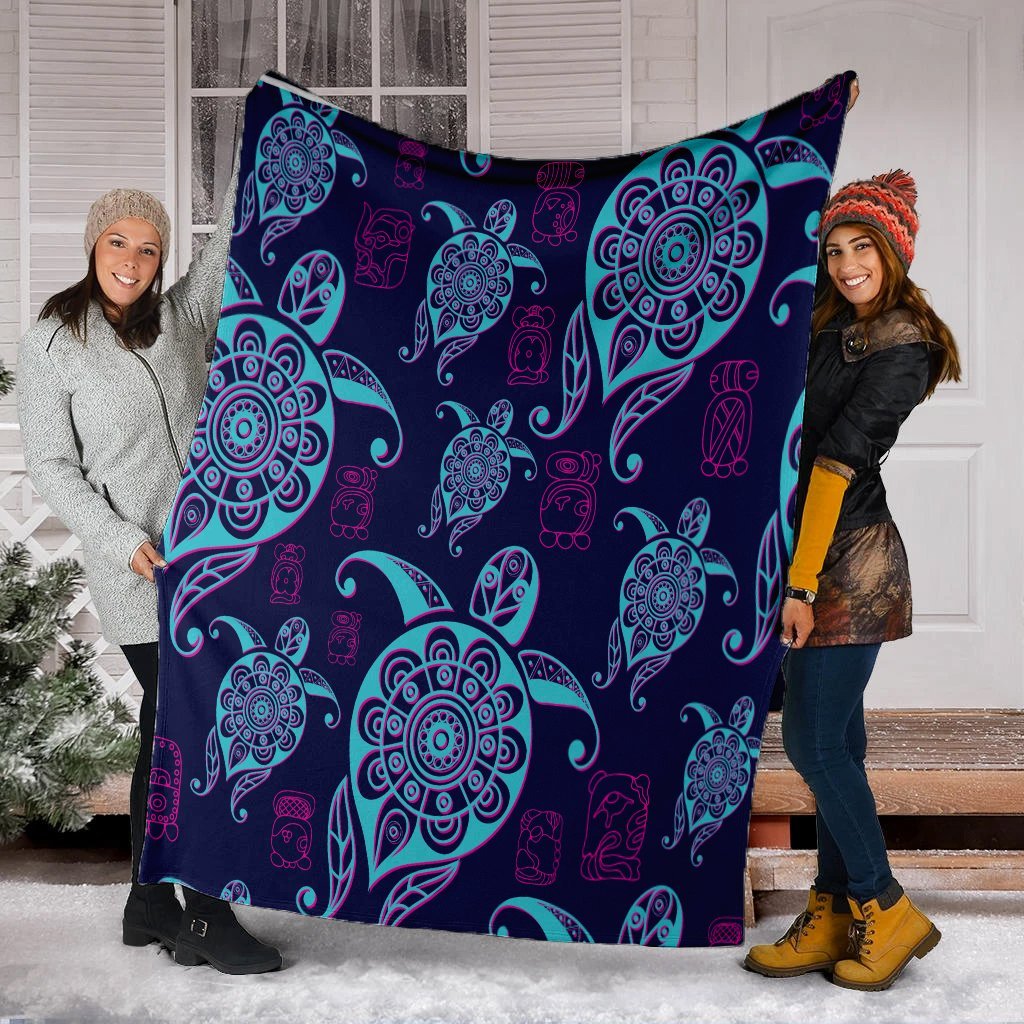 Hawaiian Turtle Polynesian Neon Premium Blankets - AH - Polynesian Pride