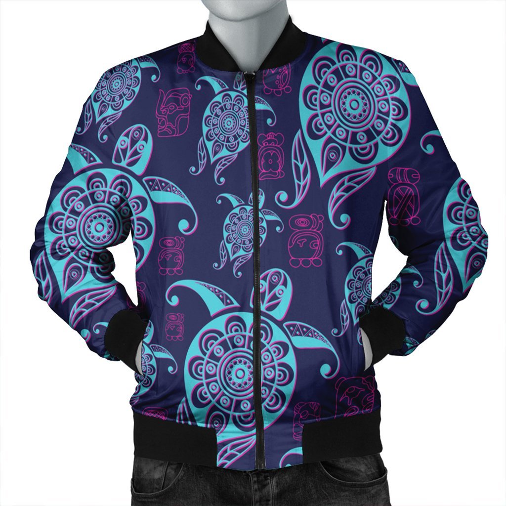 Hawaiian Turtle Polynesian Neon Bomber Jacket - AH Black Unisex - Polynesian Pride