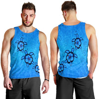 Hawaiian Turtle Swim In The OCean With Hibiscus Polynesian Tank Top - AH - Polynesian Pride