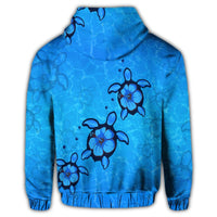 Hawaiian Turtle Swim In The OCean With Hibiscus Polynesian Zip Hoodie - Polynesian Pride
