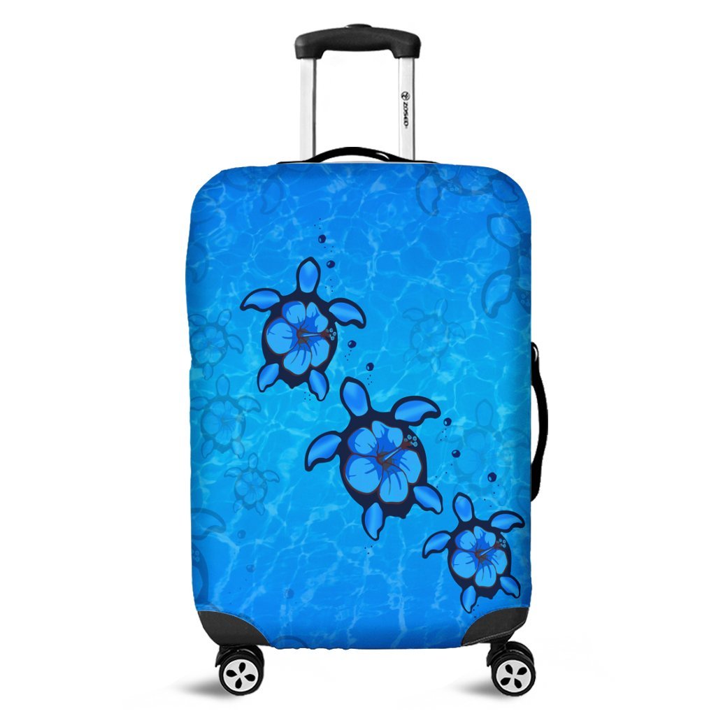 Hawaiian Turtle Swim In The OCean With Hibiscus Polynesian Luggage Covers - AH Black - Polynesian Pride