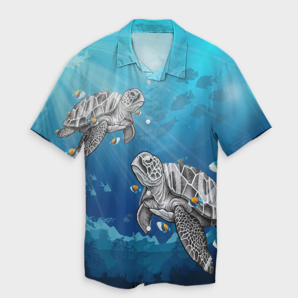 Hawaiian Turtle Swim With Fish In The Ocean Polynesian Hawaiian Shirt - AH Unisex Black - Polynesian Pride