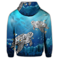 Hawaiian Turtle Swim With Fish In The Ocean Polynesian Zip Hoodie - Polynesian Pride