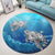 Hawaiian Turtle Swim With Fish In The Ocean Polynesian Round Carpet - AH - Polynesian Pride