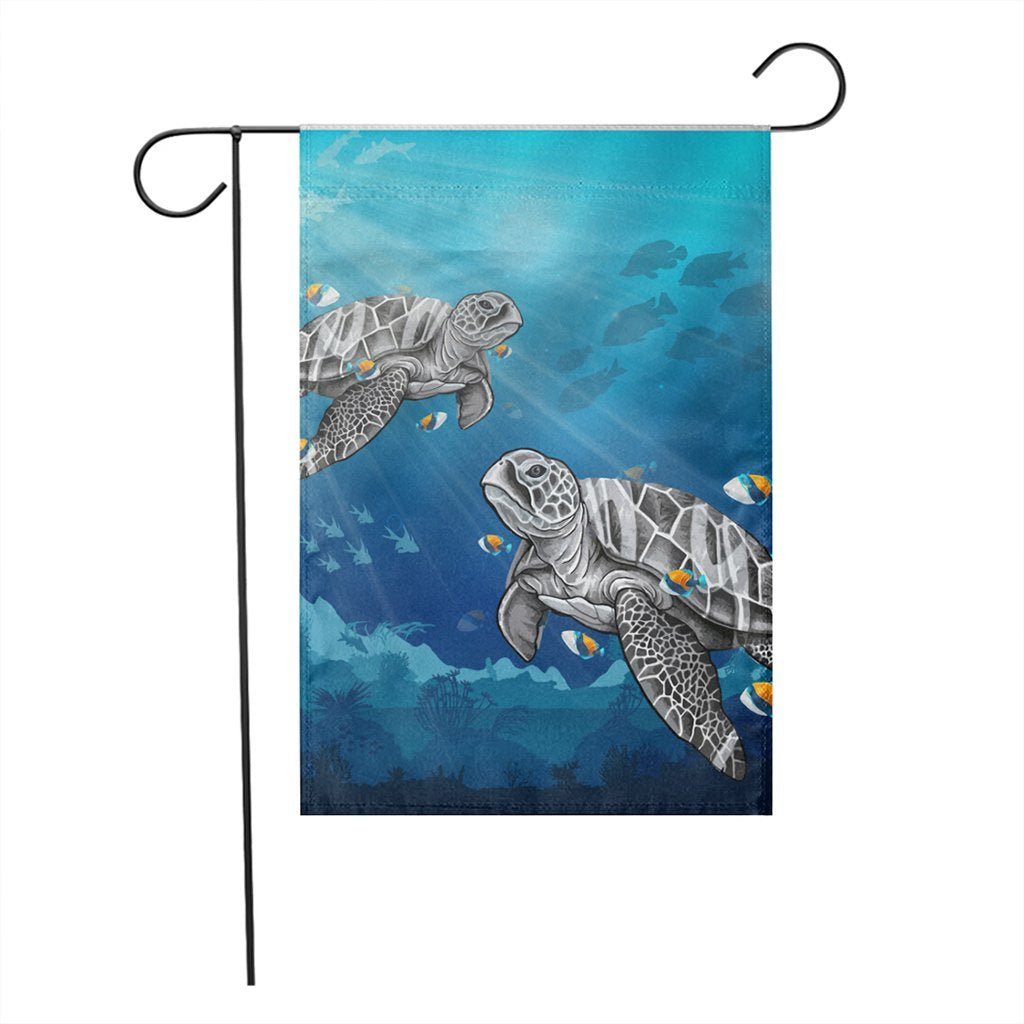 Hawaiian Turtle Swim With Fish In The Ocean Polynesian Flag - AH - Polynesian Pride