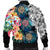 Hawaiian Turtle Swimming Wave Plumeria Hibiscus Polynesian Bomber Jacket - Garden Style - AH - Polynesian Pride